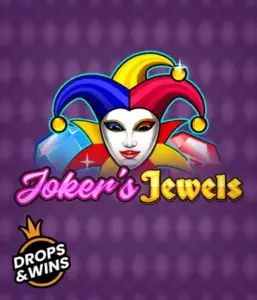 Enjoy the colorful world of Joker's Jewels slot by Pragmatic Play, highlighting a charming joker's mask decorated with a multicolored jester hat. This image captures the light-hearted fun of classic slots, set against a lavender background. Ideal for casino game enthusiasts, promising a thrilling adventure. 